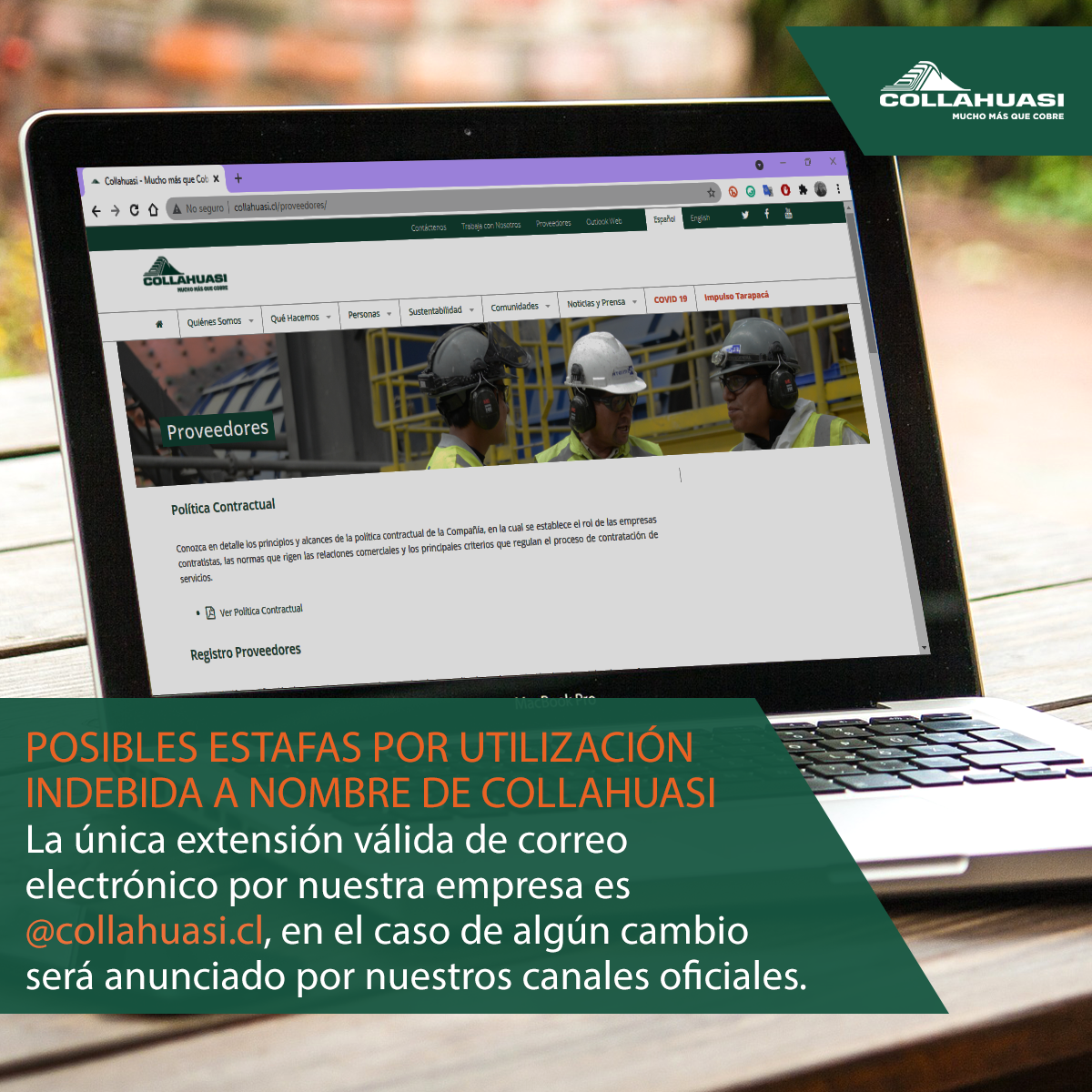 Alertamos a nuestros proveedores sobre posibles estafas por utilización indebida del nombre Collahuasi