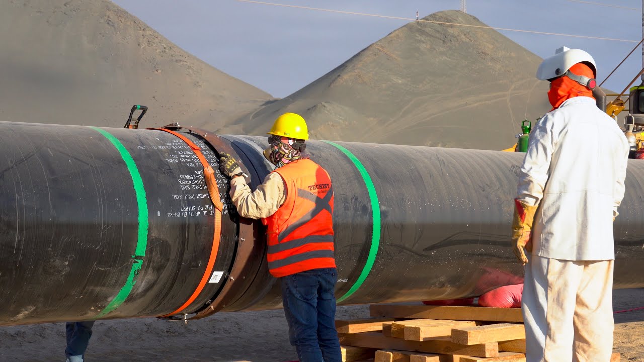 The pipeline completes its entire connection from the mountain range to the sea